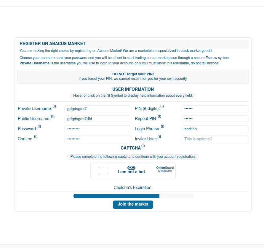 Abacus Market Secure Registration Form